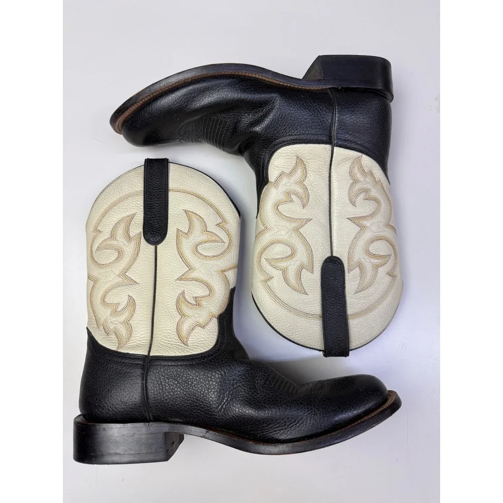 Hondo Two Tone Leather Western Cowboy Boots Black Cream Round Toe  1057 10EE